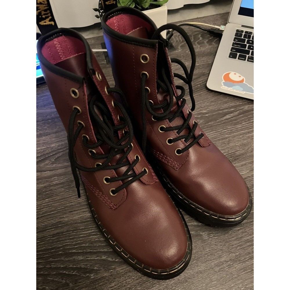 Sold Dr Martens Combat Boot Zavala Unisex 6/7 Cherry Red Air wair Docs - Picture 2 of 8